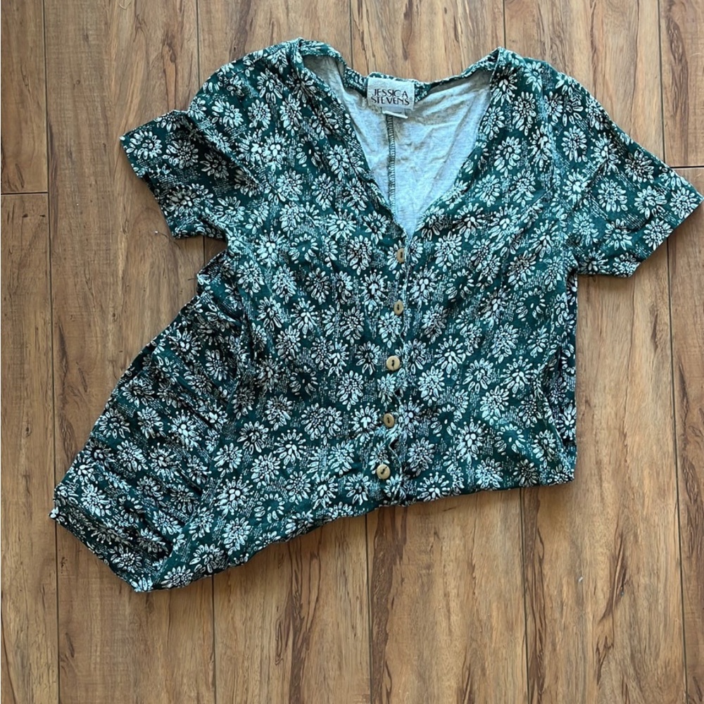 Vintage Green and cream floral romper
